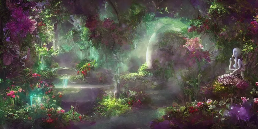 Prompt: garden of time and space, trending on artstation, dreamy