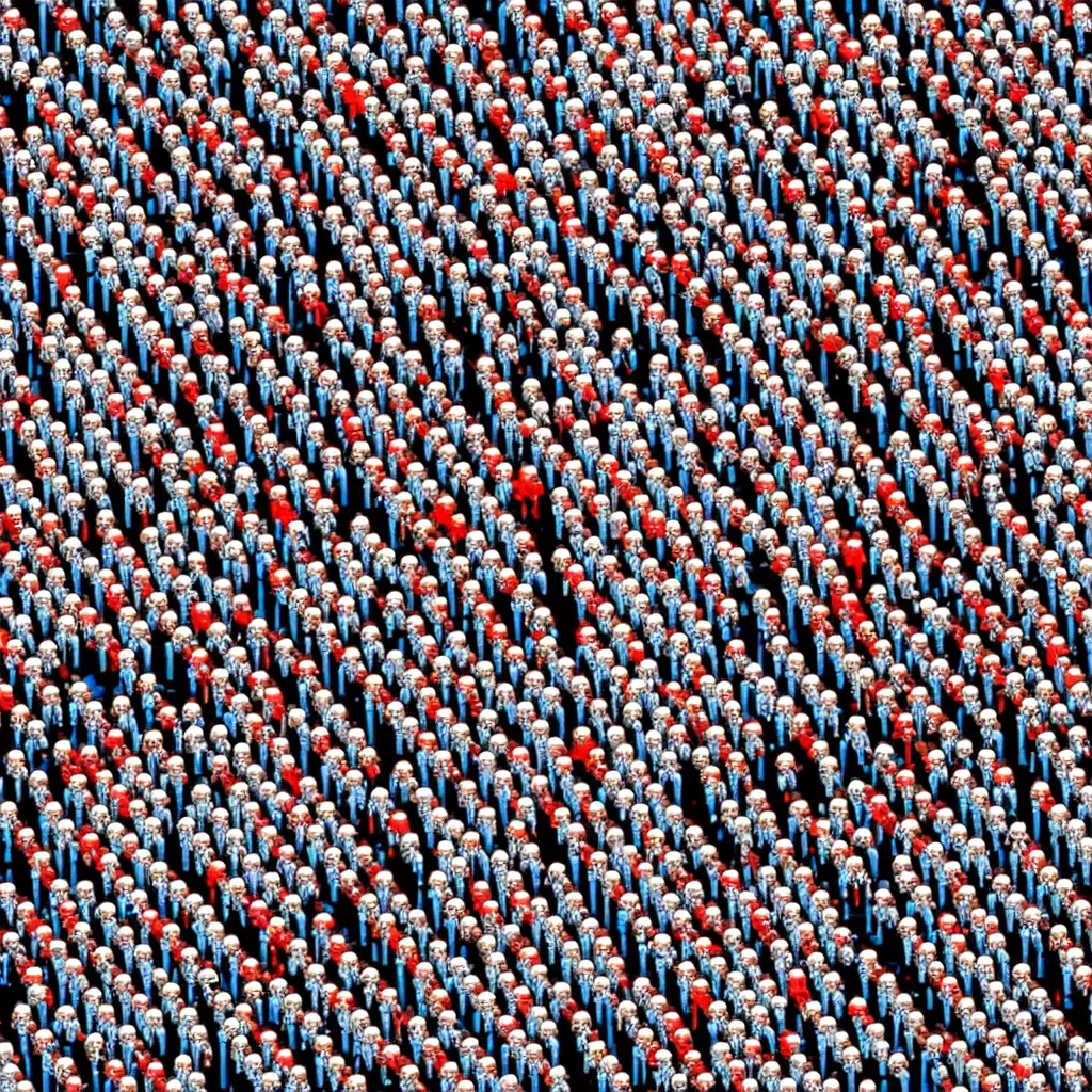 Prompt: top down where's waldo with lots of robots and one human