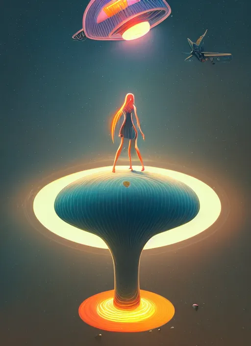 Prompt: retrofuturistic portrait of a cybertronic mushroom girl, reflective gradient smooth transparent surfaces, space graphics art in background, close up, quint buchholz, wlop, dan mumford, artgerm, liam brazier, peter mohrbacher, raw, featured on artstation, octane render, cinematic, elegant, intricate, 8 k