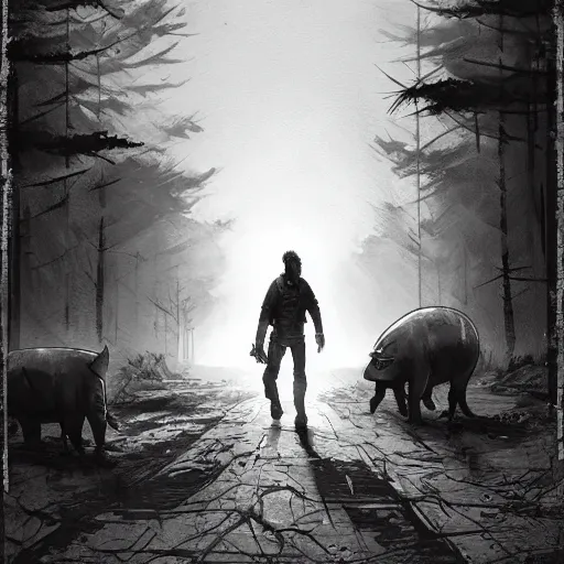 Image similar to 🐷 walking dead game telltale, gigachad black and white trending on artstation, painted by greg rutkowski