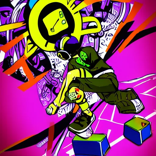 Prompt: jet set radio, speakers, art station, digital art