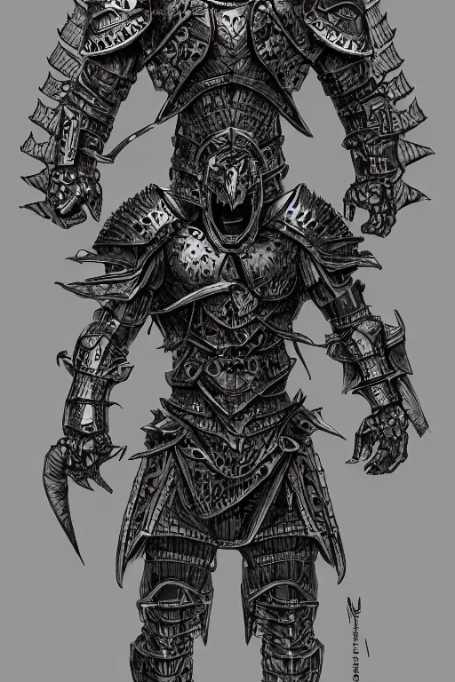 Image similar to armoured warrior humanoid monster, symmetrical, highly detailed, digital art, raven themed armour, sharp focus, trending on art station, kentaro miura manga art style