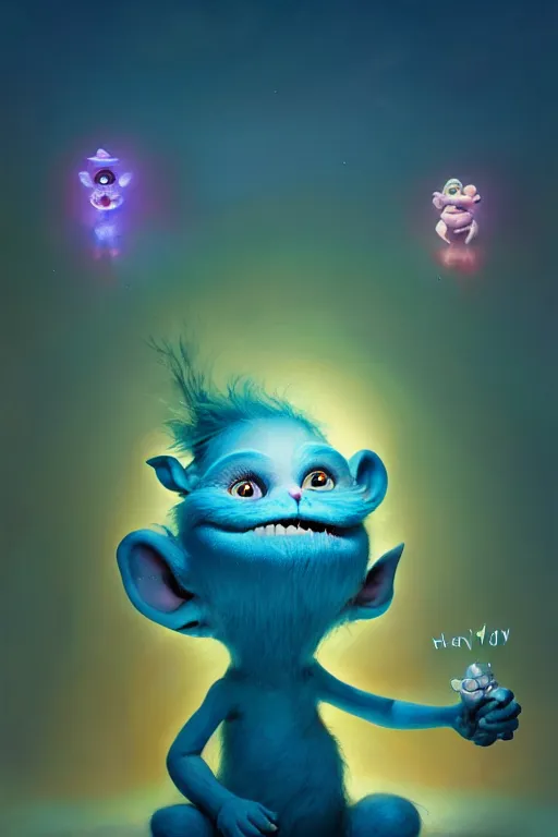 Prompt: a surreal Bioluminescent, very very very cute troll in a happy world by Daniel Merriam, Trending on Artstation, oil on Canvas by Elena Zhurikhina and Goro Fujita and Charlie Bowater, octane render, 4k, 8k, HD