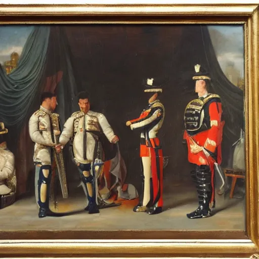 Image similar to the changing of the guard but with technicians, oil painting