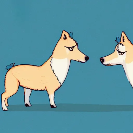 Prompt: an illustration of a couple of shetland sheepdog in a style of the show bojack horseman, artstation