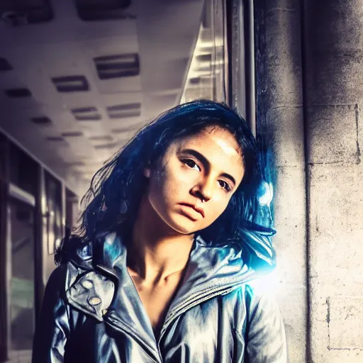 Image similar to romantic cyberpunk portrait of a beautiful Colombian girl, UE5, dramatic lighting