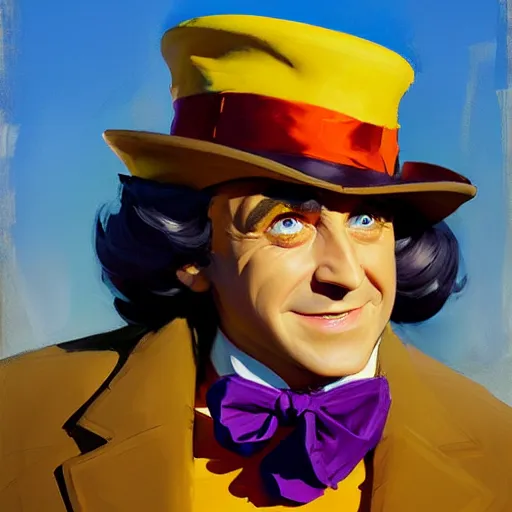 Prompt: Greg Manchess portrait painting of Willy Wonka as Overwatch character, medium shot, asymmetrical, profile picture, Organic Painting, sunny day, Matte Painting, bold shapes, hard edges, street art, trending on artstation, by Huang Guangjian and Gil Elvgren and Sachin Teng