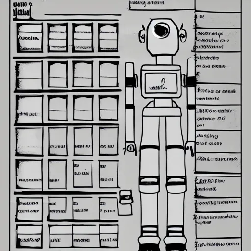 Prompt: character sheet of a robot girl