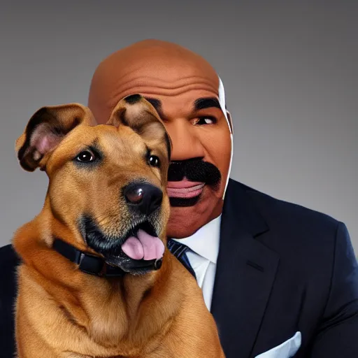 Image similar to a dog with steve harvey's face, studio lighting, 4 k, photorealistic, award winning