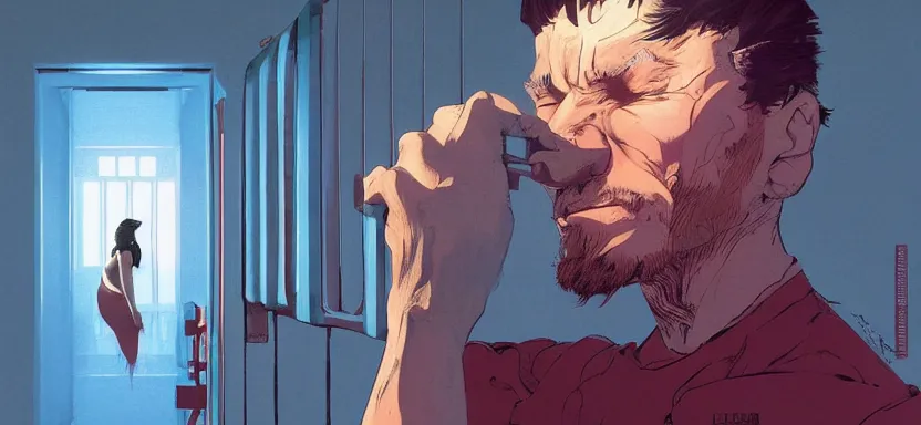 Image similar to a prisoner ready to escape their cell, digital painting masterpiece, by ilya kuvshinov, by frank frazetta, by mœbius, by reiq, intricate detail, beautiful brush strokes, advanced lighting technology, 4 k wallpaper, interesting character design, stylized yet realistic anatomy and faces