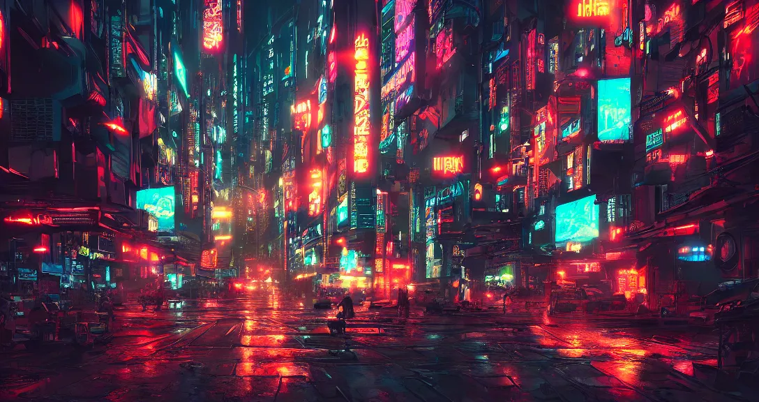 Image similar to cyberpunk city, neon signs, samurai, dark, apocalyptic, intricate, detailed, volumetric lighting, scenery, digital painting, highly detailed, artstation, sharp focus, illustration, concept art