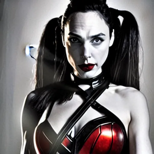 Prompt: A badass and beautiful photo of Gal Gadot as Harley Quinn