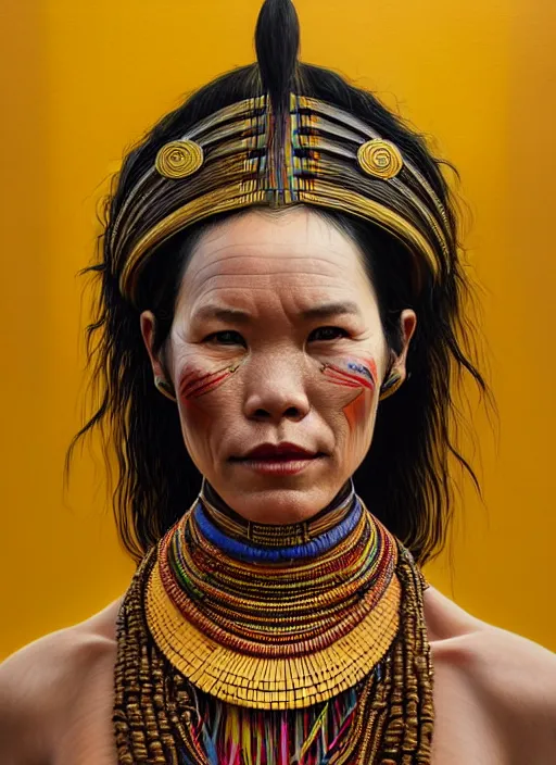 Prompt: portrait of catriona balfe ( outlander ) as a kayan tribe woman with gold neck rings, hyper detailed ultra sharp trending on artstation, colorful, psychedelic, ornate, intricate, digital painting, concept art, smooth, sharp focus, illustration, art by artgerm and greg rutkowski and h. r. giger, 8 k