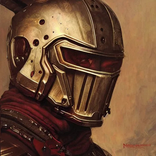 Image similar to the doomslayer as a realistic knight, closeup portrait art by norman rockwell and donato giancola and greg rutkowski