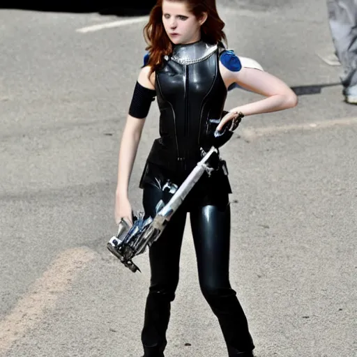 Prompt: amazing shot of Anna Kendrick as the T-9000 Terminator in a 2029 remake of Terminator