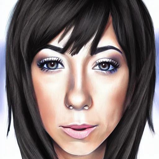 Image similar to portrait of Christina Grimmie, highly detailed, centered, solid color background, digital painting