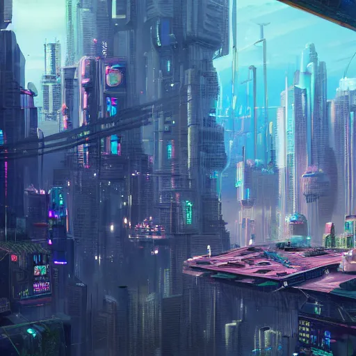 Image similar to a utopian cyberpunk city, filled with fauna, with building floating around everywhere, building cover with plant, dynamic lighting, fantasy concept art, trending on art station, stunning visuals, creative, cinematic, intricately detailed, unreal engine, 4 k