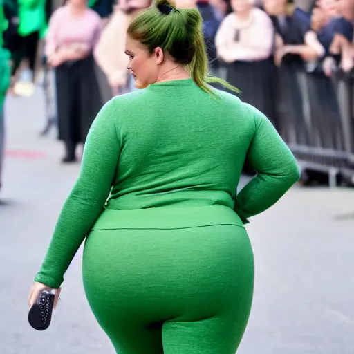 Prompt: back behind of thicc Princess Fiona wearing green sweatpants, and a green shirt