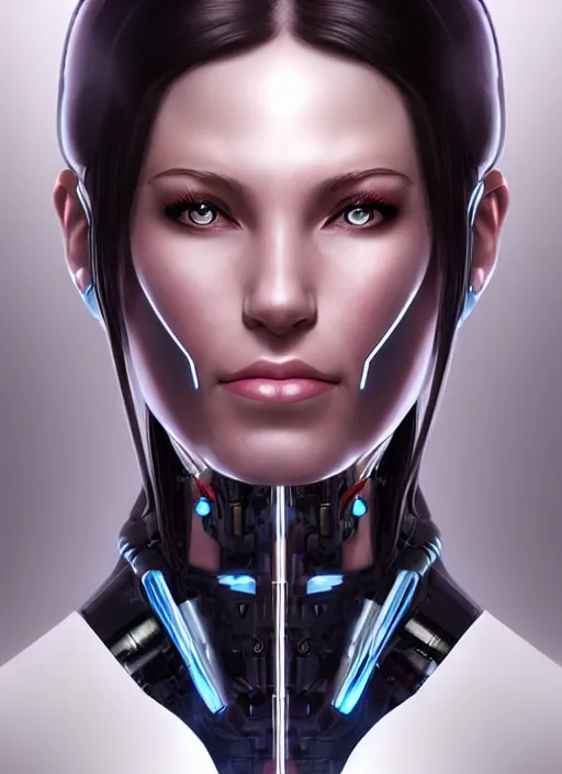 Image similar to portrait of a cyborg woman who turns her head to the ((((((((((right)))))))))) (((((left))))) by Artgerm,eyes closed , biomechanical, hyper detailled, trending on artstation