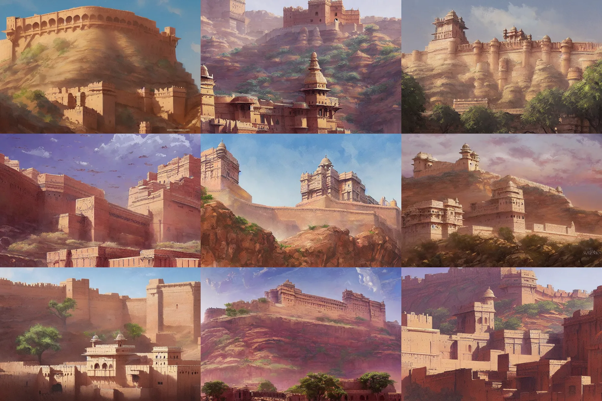 Image similar to painting of Mehrangarh Fort, art by artgerm and greg rutkowski and magali villeneuve