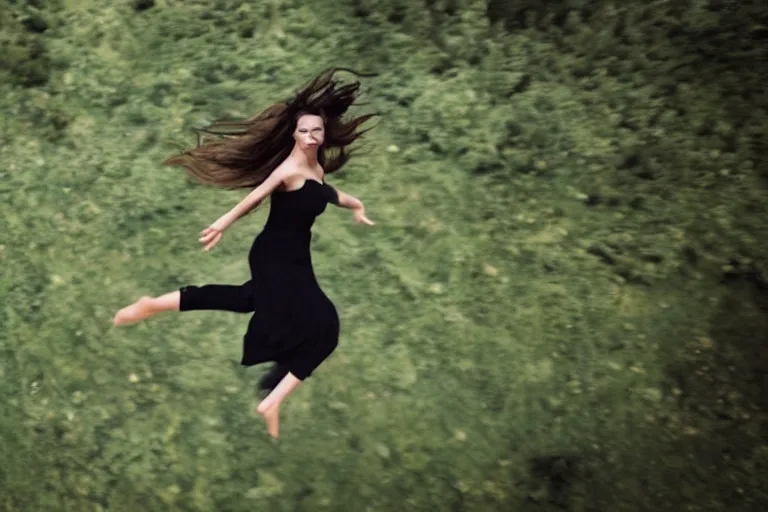 Image similar to photo of beautiful young woman that can fly hovering a few feet off the ground by Emmanuel Lubezki