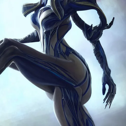 Image similar to beautiful and stunning giant prime female warframe, doing an elegant pose over you, you looking up at her from the ground pov shot, unaware of your existence, slick elegant design, sharp claws, detailed shot legs-up, highly detailed art, epic cinematic shot, realistic, professional digital art, high end digital art, DeviantArt, artstation, Furaffinity, 8k HD render, epic lighting, depth of field