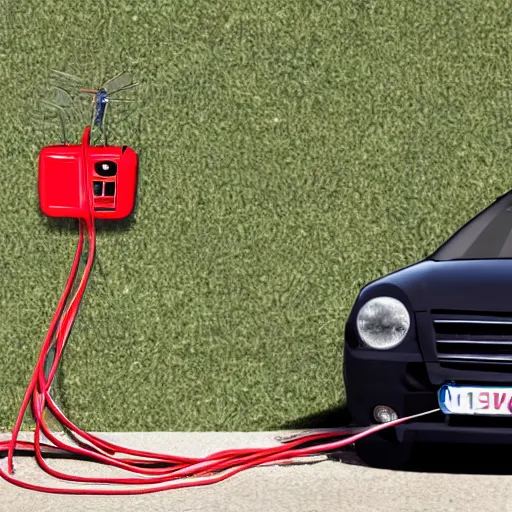 a photo of a car's battery with a red jumper cable Stable Diffusion