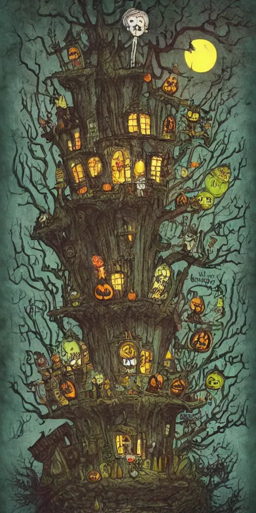 Prompt: a halloween scene by alexander jansson, joel fletcher, owen klatte, angie glocka, justin kohn, maurice sendak