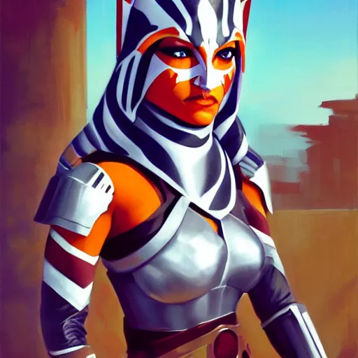 Image similar to greg manchess portrait painting of armored ahsoka tano as overwatch character, medium shot, asymmetrical, profile picture, organic painting, sunny day, matte painting, bold shapes, hard edges, street art, trending on artstation, by huang guangjian and gil elvgren and sachin teng