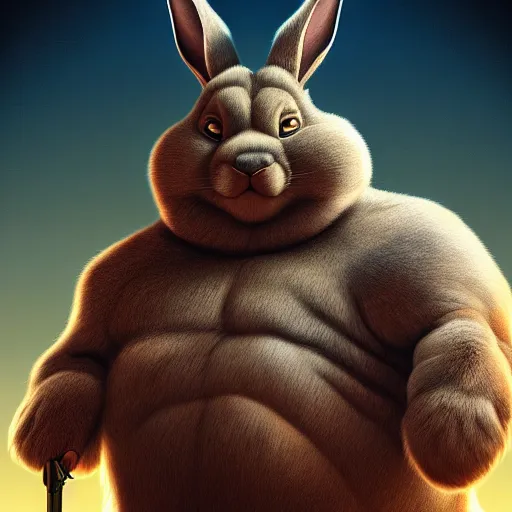 Prompt: portrait of the real life Big Chungus, expressive pose, futuristic, highly detailed, digital painting, artstation, concept art, smooth, sharp focus, dramatic light, studio light, by leonardo da vinci