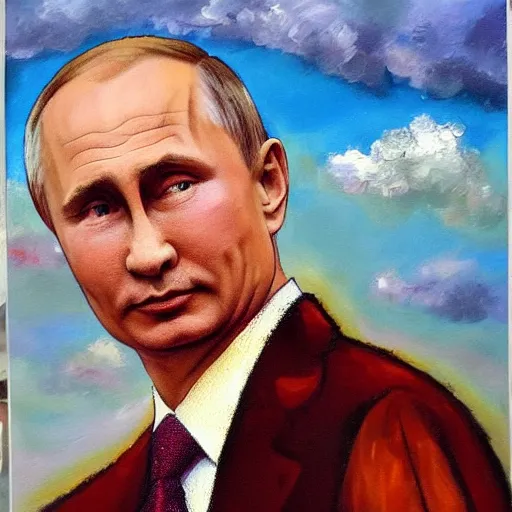 Image similar to oil painting of vladimir putin holding the world