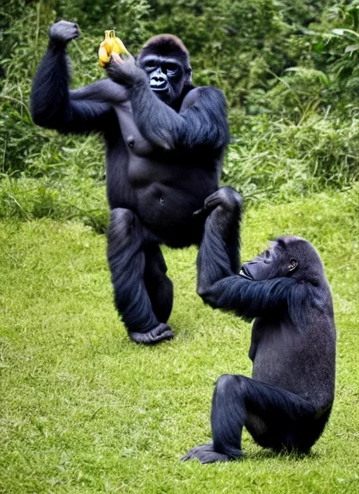 Prompt: a gorilla desperately reaching for a banana that is slightly too far away