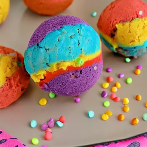 Prompt: rainbow fudge cookie ice cream balls