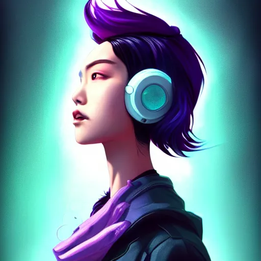 Image similar to a portrait of a young asian cyberpunk woman with dark purple hair, art by lois van baarle and loish and ross tran and rossdraws and sam yang and samdoesarts and artgerm and saruei and disney, digital art, highly detailed, intricate, sharp focus, trending on artstation hq, deviantart, unreal engine 5, 4 k uhd image