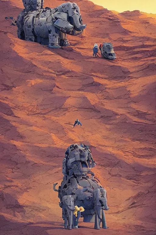 Prompt: 🐋 as 🐘 as 🤖 as 🕊 as 👽 as 🐳, desert, photography by kim jung gi, and marc simonetti