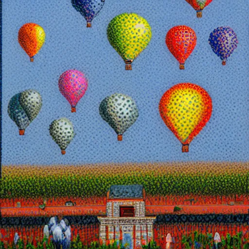 Prompt: hot air balloons invade new york city, pointillism