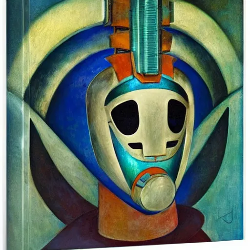 Image similar to the last guest in her Art Deco robot mask, by Annie Swynnerton and Diego Rivera, symbolist, dramatic lighting, elaborate geometric ornament, god rays, soft cool colors,smooth, sharp focus, extremely detailed