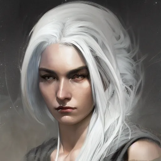 Prompt: black skin white hair wise immortal female wizard, realistic shaded lighting poster by craig mallismo, artgerm, jeremy lipkin and michael garmash, unreal engine, radiant light, detailed and intricate environment, digital art, art station trends