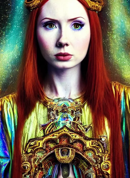 Image similar to beautiful 20 year old Karen Gillan as the goddess priestess of joy. ultra detailed painting at 16K resolution and amazingly epic visuals. epically beautiful image. amazing effect, image looks gorgeously crisp as far as it's visual fidelity goes, absolutely outstanding. vivid clarity. ultra. iridescent. mind-breaking. mega-beautiful pencil shadowing. beautiful face. Ultra High Definition. godly shading. amazingly crisp sharpness. photorealistic film cel processed twice..