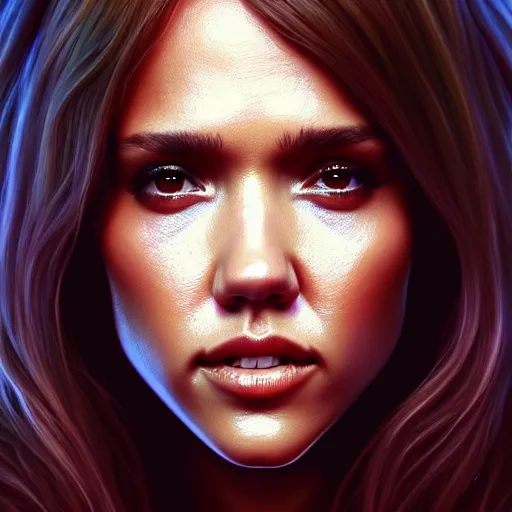 Image similar to beautiful digital painting jessica alba the thing 1 9 8 2 john carpenter with high detail, 8 k, stunning detail, photo by artgerm, greg rutkowski and alphonse mucha, unreal engine 5, 4 k uhd