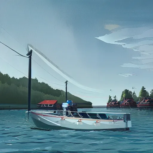 Image similar to yachting club by simon stalenhag