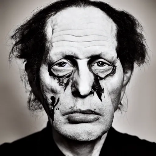Image similar to high quality high detail portrait by joel peter witkin, hd, a remorseless psychopath, intense unsettling look in the eyes, photorealistic lighting