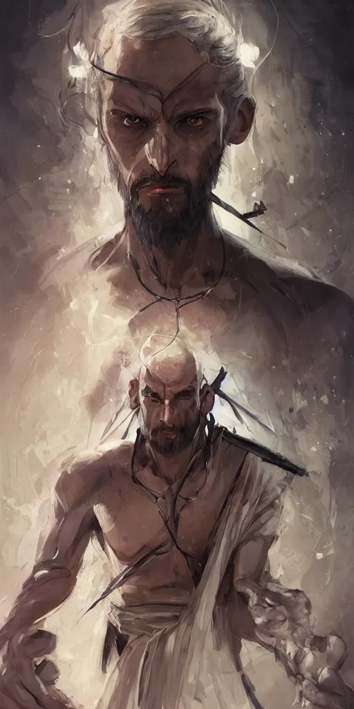 Image similar to a professional painting of a handsome young wizard olive skin, buzzed short dark hair, beautiful bone structure, symmetrical facial features, casting an evil spell, a floating glowing spellbook, , intricate, elegant, digital painting, concept art, smooth, sharp focus, illustration, from Metal Gear, by Ruan Jia and Mandy Jurgens and Artgerm and William-Adolphe Bouguereau