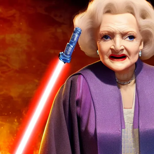 Prompt: betty white in'star wars'as a sith lord, full body, cinematic scene, highly detailed, cinematic lighting, 1 4 mm