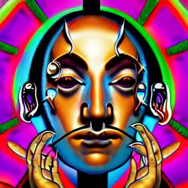 Image similar to portrait of a uncanny artist by Chor Boogie and Salvador Dali collaboration, digital art, mix of aesthetics, close up, high details