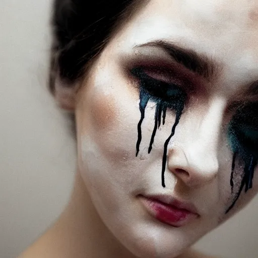 Prompt: photo of woman face inspired by istvan sandorfi, paint dripping