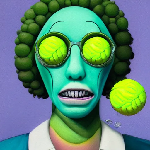 Image similar to Lofi vaporwave portrait tennis ball monster,chalk, Pixar style, Tristan Eaton, Stanley Artgerm, Tom Bagshaw, Basil Gogos