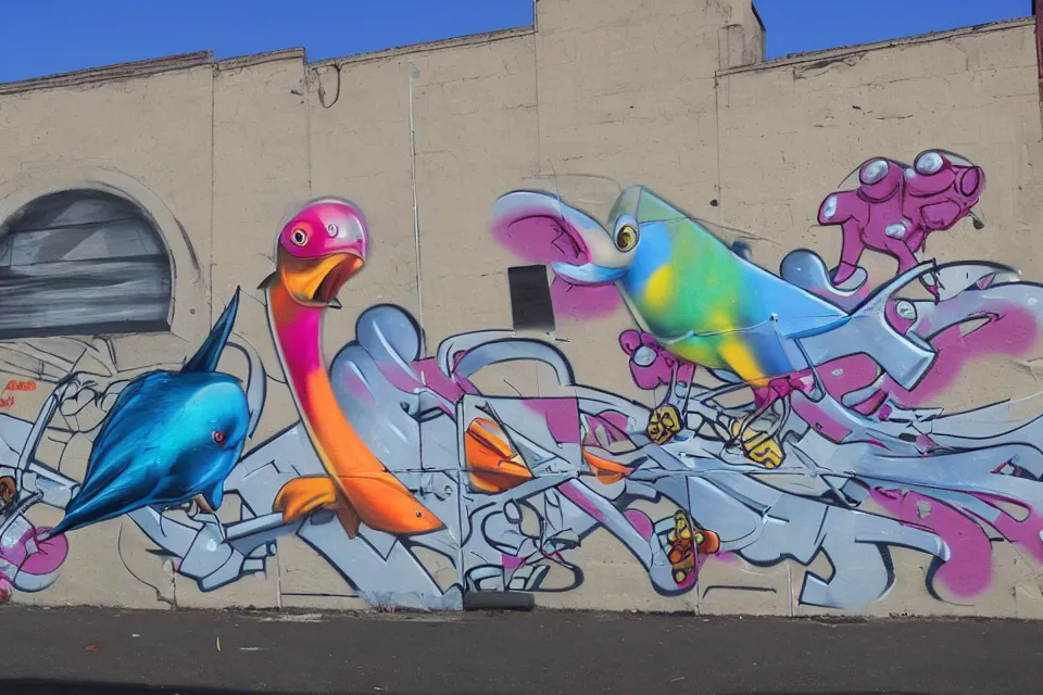 Image similar to graffiti by birdo, alex maksiov and john pugh, anamorphic, depth