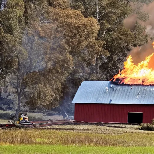 Image similar to a small barn engulfed in flames