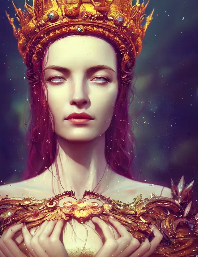 Image similar to blurred background. close-up portrait of a goddess in crown, by Anne Bachelier by Anka Zhuravleva, Anato Finnstark and Alena Aenami, Angus McKie, Anton Fadeev, octane render, unreal engine, cinematic counter light, high detail, octane render, 4k